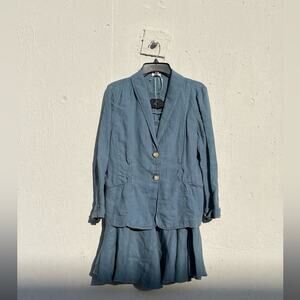 y2k Minimalist linen office career J Jill blazer suit set skirt small /8 blue